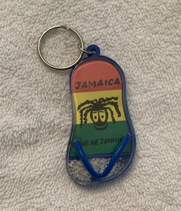 Jamaica We Be Jammin Flip Flop Sandal W/ Beach Sand Souvenir Dreadlocks Keychain - Picture 1 of 5