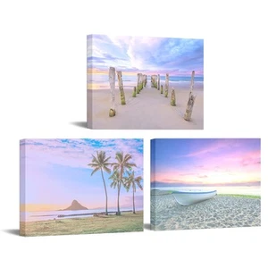 3 Panel Beach Wall Art Canvas Beautiful Hawaii Sunset Landscape Picture Print... - Picture 1 of 6