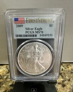 2009 $1 AMERICAN SILVER EAGLE PCGS MS70 FLAG FIRST STRIKE LABEL. Certify Number! - Picture 1 of 3