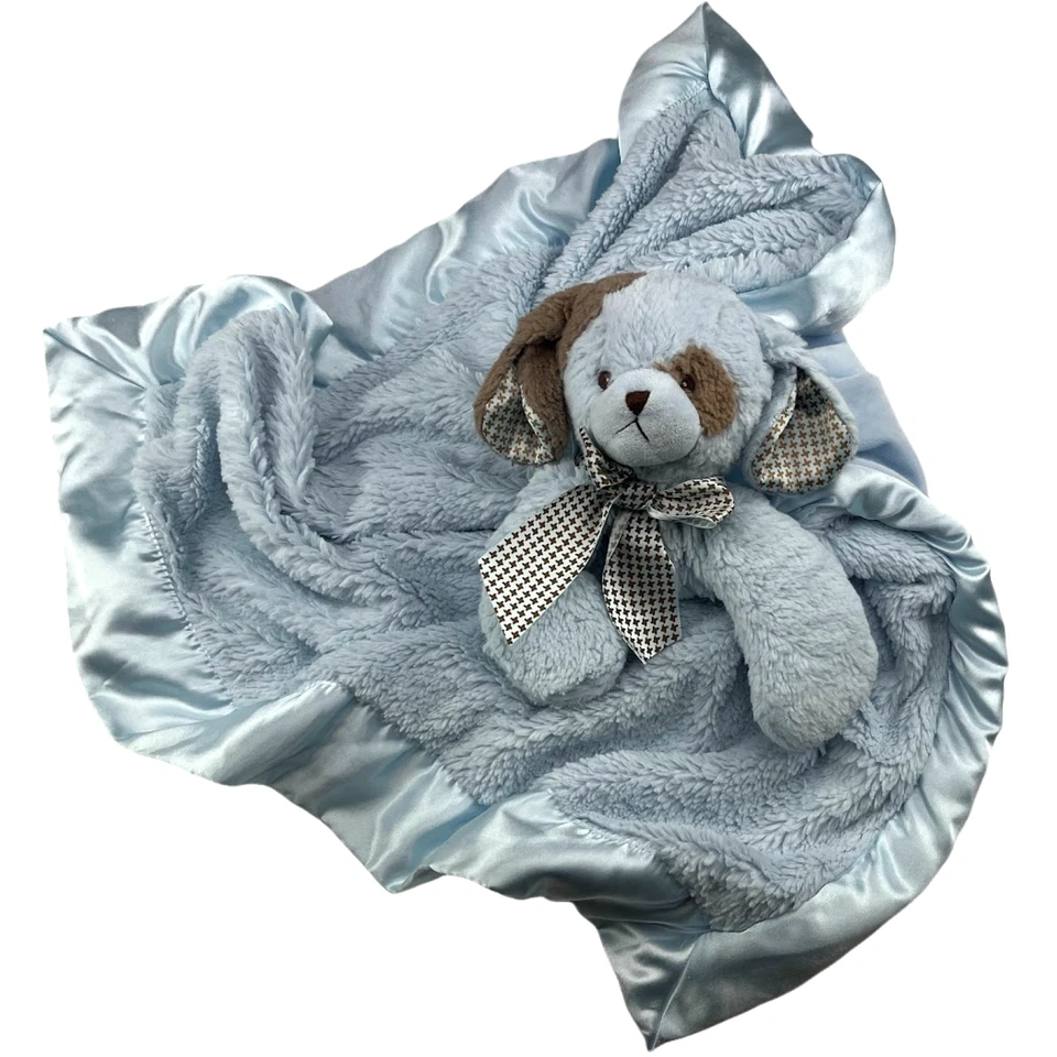 Bearington Azul Cachorro Perro Bebé Manta de Seguridad Peluche Lovey Grande 31" Marrón Satinado Foto 1 de 4