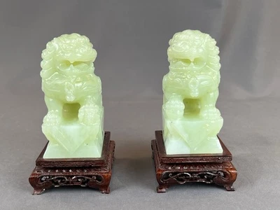 Par (2) Foo Dogs chinos tallados a mano de jade de 5" Foto 1 de 4