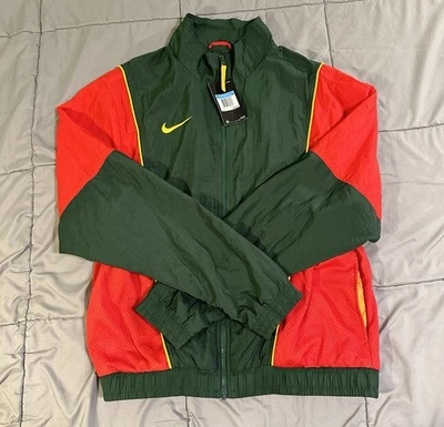 Chaqueta cortavientos Nike Throwback cremallera completa para hombre talla mediana verde/rojo AV6650-323 Foto 1 de 4