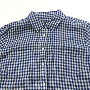 Talbots XL 100% Linen Long Sleeve Button Long Sleeve Check Shirt Blue Men - Picture 1 of 10