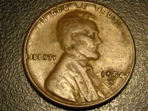 1954-S Lincoln Head Cent MULTIPLE ERRORS RIGHT RIM (TRUST), TAIL ON 4 & FILLED 9 - Picture 1 of 4