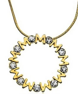 Austrian Crystal MOM FOREVER Gold Overlay Necklace with Adjustable Snake Chain - Picture 1 of 1