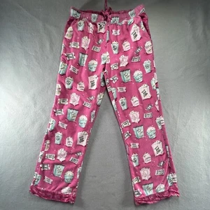 Munki Munki Pajama Pants Womens Small Pink Flannel Popcorn Print Lounge Movie - Picture 1 of 11