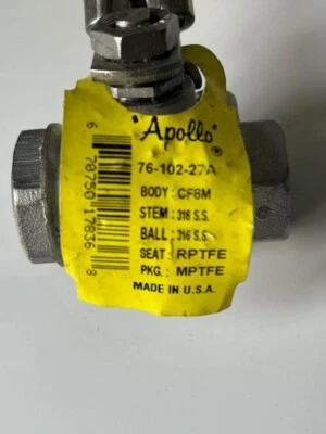 NEW! APOLLO 76-102-27A BALL VALVE WITH MOUNTING PAD, 3/8" FNPT,316 SS BODY CF8M - Image 1 of 4