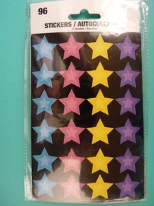 STAR STICKERS Sealed Pack (4) Sheets Blue Pink Yellow Purple - Picture 1 of 2