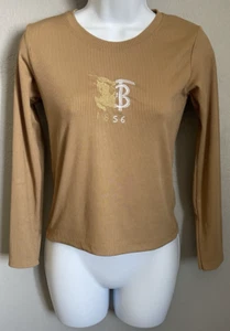 Burberry Ribbed TB 1856 Carmel Shirt Long Sleeve Top Womens Small Slim Fitting - Picture 1 of 9