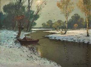 Schneebedeckte Niederrheinlandschaft - Öl/Lw. - sign. Heydendahl - gerahmt - Bild 1 von 4