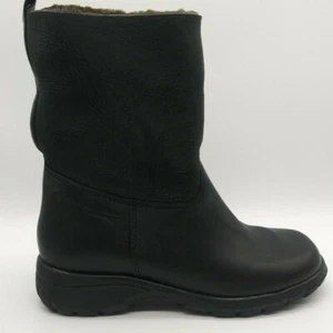 Martino Black Leather "Fur" Lined Lug Sole Winter Snow Boots Womens 9 B Casual - Picture 1 of 8