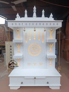 wood Temple with Marble Looking with Hanging Bells and Lamps and Led Light - Foto 1 di 10