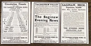 THE SAGINAW EVENING NEWS CO Michigan Newspaper Circulation Count 1903 Print Ads - Picture 1 of 4
