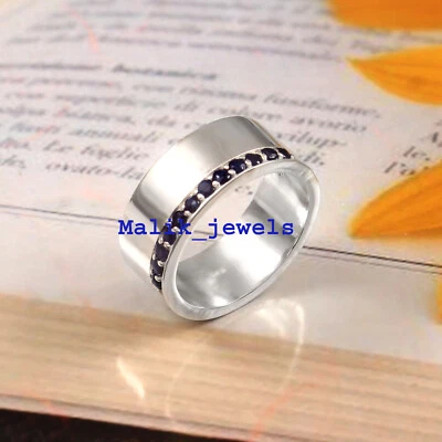 Blue Sapphire Natural Gemstones with 925 Sterling Silver Band Ring For Men's #89 - Image 1 of 4