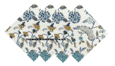 HANDMADE Hand Block Floral Print 100% Cotton Table Napkins Indian 18" Fabric Set of 6 Pcs