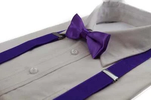 Boys Adjustable Purple 65cm Suspenders & Matching Bow Tie Set - Picture 1 of 1