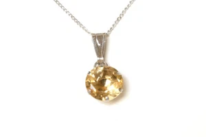 9ct White Gold Citrine Pendant Round Necklace and chain Gift Boxed Made in UK - Picture 1 of 5