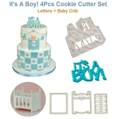 It's A Boy Letters & Baby Crib Set Plastic Cookie Cutter Cake Decor Baking Tools — 第 1/4 张图片