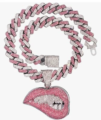 Iced Out Pink Icey Chain With Lip Bite Pendant - Image 1 of 3