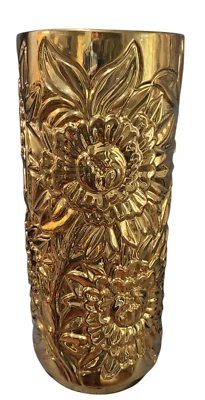 Hollywood Regency Oro Repujado Cerámica Floral Paraguas Bastón Jarrón Soporte Foto 1 de 4