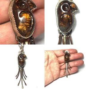 57 Ct Tw Carved Bird Arizona Fire Agate 925 Sterling Silver Gemstone Pendant USA - Picture 1 of 10