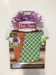 Green & White Squares Stretchable Pot Sox Fabric Cover 6" Pot Plant Cover - Picture 1 of 2