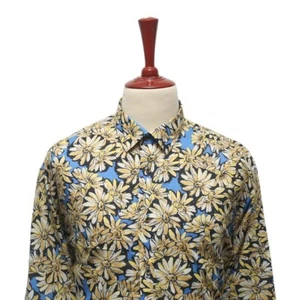 Mens Shirt Button Up Floral Blue Yellow Summer Casual Hawaiian Beach Party XL - Picture 1 of 6
