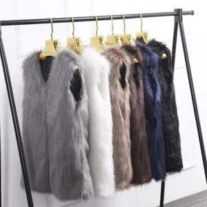 Women Faux Fur Waistcoat Gilet Vest Sleeveless Coat Plush Furry Warm Casual - Picture 1 of 17