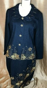 Traje de mezclilla azul marino Odeliah vestido formal adornado dorado conjunto de 2 piezas traje talla 8 - Imagen 1 de 11
