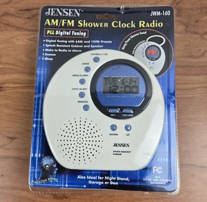 Jensen AM/FM Shower Radio Alarm Clock White JWM-160 Splash Resistant - Picture 1 of 6