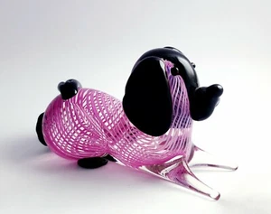 PAPERWEIGHT GLASFIGUR HUND FILIGRANA ART GLASS VINTAGE PINK SKULPTUR - Bild 1 von 9