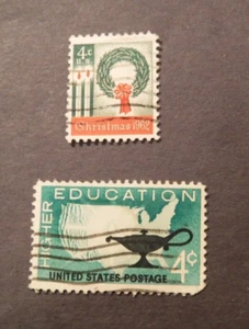 Scott # 1205, & 1206, 1962, 4 Cent,  Christmas & Higher Education , Used Stamps - Picture 1 of 2