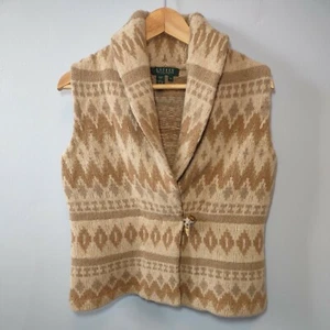 Lauren Ralph Lauren Women's S Beige Tribal Wool Angora Linen Blend Vest RARE - Picture 1 of 8