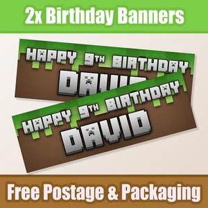 Personalised Mine Birthday Banners / Celebration Banners x2 - Picture 1 of 7