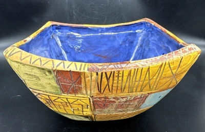 Clay Art Pottery Signed Square Bowl 9.5" Brutalist Sgraffito ML Schumacher EUC - Image 1 of 4