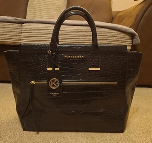 KURT GEIGER Embossed Large Black Leather Tote Bag - Picture 1 of 23