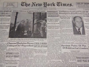 1951 AUGUST 21 NEW YORK TIMES - 12 DEAD IN FT. DIX JET CRASH - NT 2051 - Picture 1 of 3