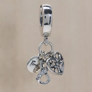 Nuovo Autentico Charm Pandora Famiglia Infinity Triple 792201C01 con Etichetta e Sacchetto Scamosciato - Foto 1 di 6
