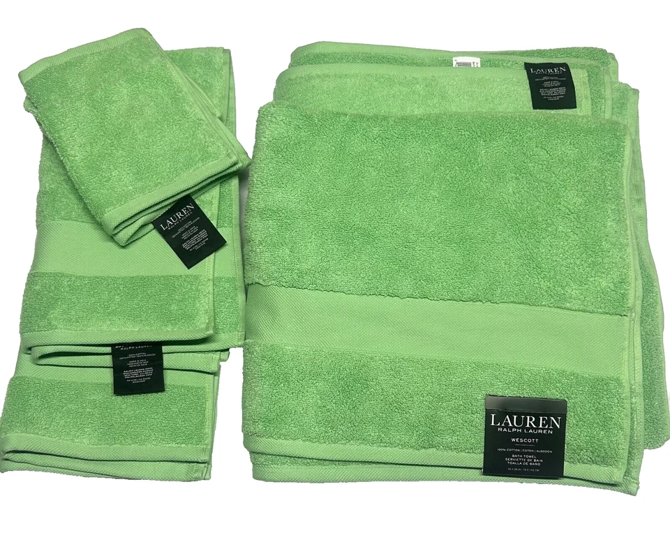 Ralph Lauren Wescott Six Piece Island Green Bathroom Towel Set 100 Cotton