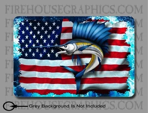 Calcomanía adhesiva bandera americana pez vela pelágica pesca en alta mar - Imagen 1 de 1
