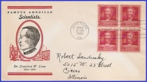 USA3 # 875 ADDR LINPRINT FDC BL4 Dr. Crawford W. Long - Imagen 1 de 1