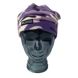 Girls Size Small Fleece Beanie Hat Columbia Purple Black White Camouflage Print - Picture 1 of 12