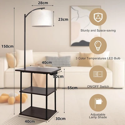 Reading Floor Lamp With Side Table 2 USB Ports Study Lamp With Charging Station - image 1 of 4