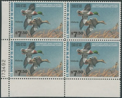1980 USA HUNTING PERMIT STAMPS, MALLARDS, PLATE BLOCK OF 4, NH, SC.#RW47 - Image 1 of 2