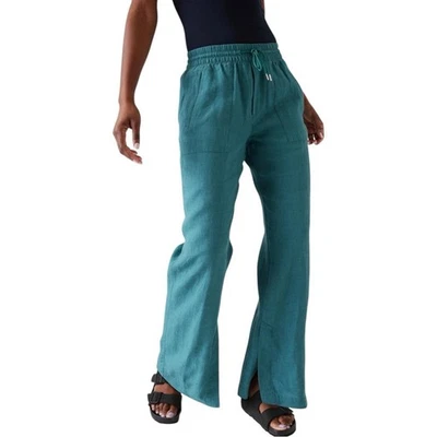 Pantalón Athleta Retreat de lino tiro alto pierna ancha talla 10 en verde azulado boreal Foto 1 de 4