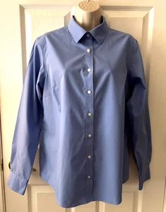 Lands' End Women's Blouse Blue Size 12 No Iron Broadcloth Cotton Long Sleeve - Picture 1 of 7