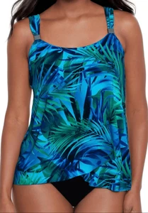 Miraclesuit size 12 Dazzle Tankini Top Palm Reeder blue green swimwear - Picture 1 of 9