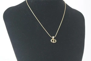 Christian Dior CD Logo Gold Tone Chain Necklace Rhinestone Accessories Germany - Picture 1 of 17