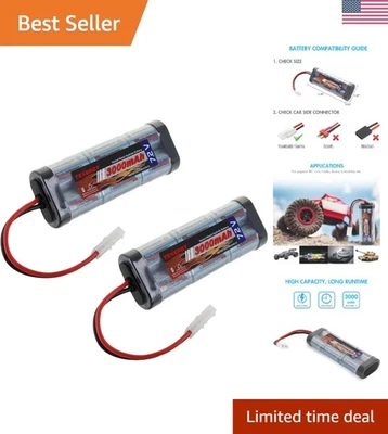 High Power 7.2V NiMH Rechargeable Battery Pack for RC Vehicles - 2 x 3000mAh - Image 1 of 4