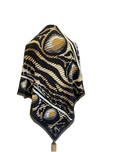 AS# Christian Fischbacher Silk Scarf Vintage Swiss Designer Abstract Gold Black - Picture 1 of 4